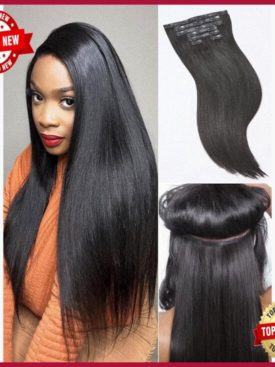 20 Inch Human Hair Clip-In Extensions, 2 Pack 220g, Straight Seamless